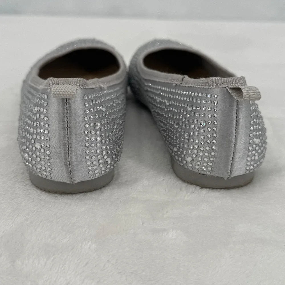 Cat & Jack Silver Rhinestone Ballet Flats Girls Size 1 Sparkly Dress Shoes